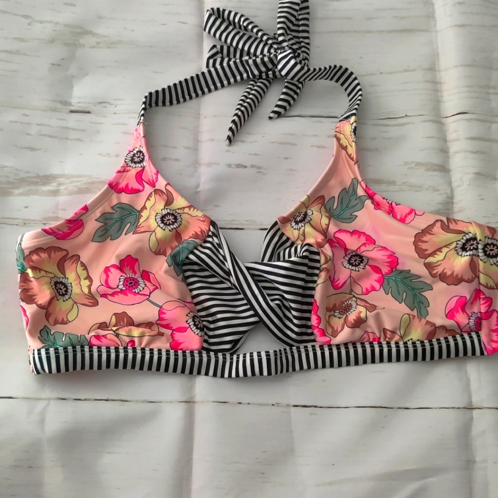 Floral and stripe bikini top